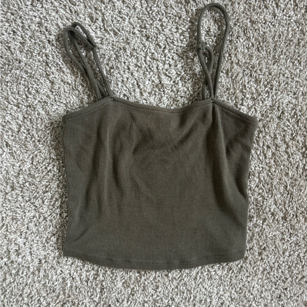 Olive Green Ribbed Tank Top